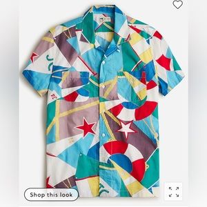 Brand New Short-sleeve slub cotton camp-collar shirt in print